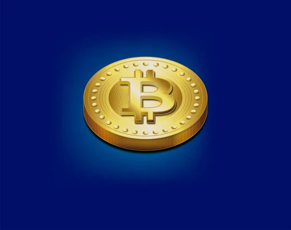 青い背景に隔離された大きな黄金のBitcoin暗号通貨コインのベクトル — ストックベクタ
