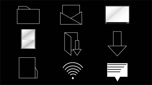 Fondo Vectorial Símbolos Tecnológicos Minimalistas Una Superficie Negra — Archivo Imágenes Vectoriales