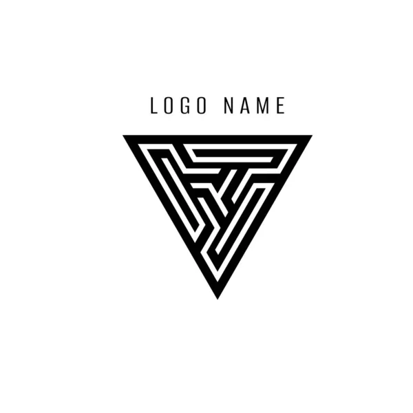 Czarny Trójkątny Labirynt Środku Białego Tła Dla Nazwy Logo — Wektor stockowy