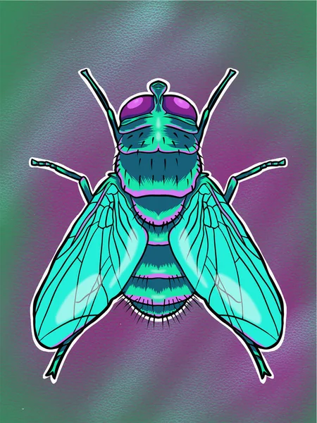 Eine Illustration Einer Grünen Und Blauen Fliege Mit Einem Gradientenhintergrund — Stockvektor