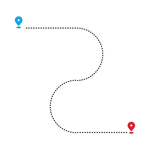 Grad Väg Linje Från Mellan Två Röda Och Blå Punkter — Stock vektor