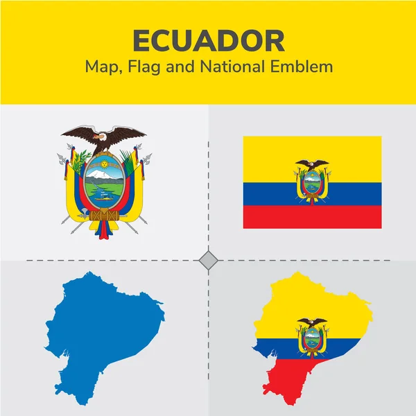 Emblema Nacional Bandera Mapa Ecuador — Vector de stock