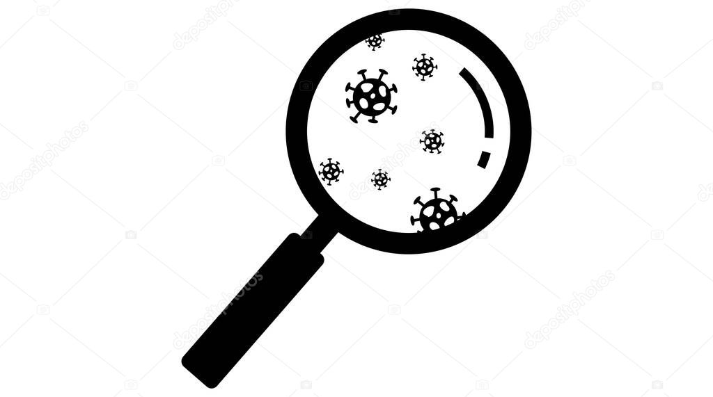 A digital illustration of a magnifying glass focusing on germ and virus particles