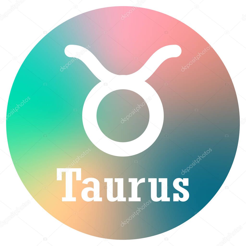 A Taurus Zodiac sign with text in circle on colorful background