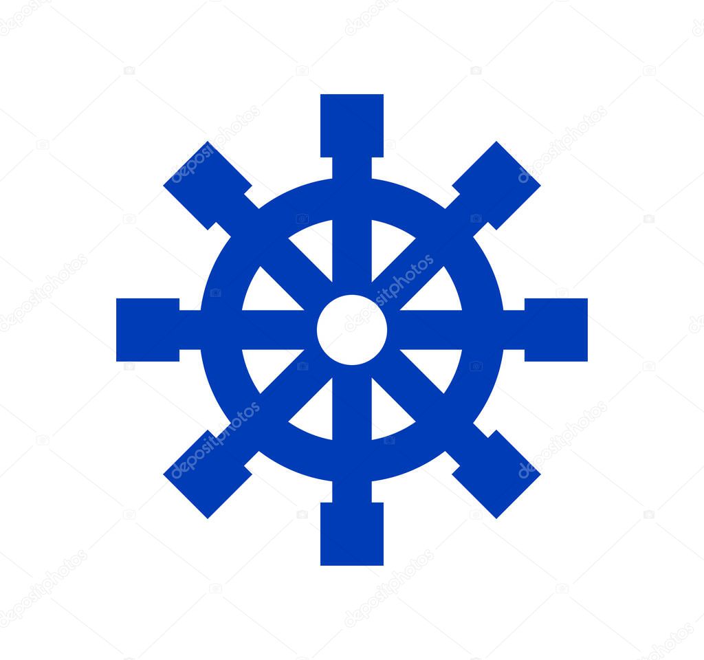The Icon of Wheel of Dharma, Buddhist religious sign isolated with white background.