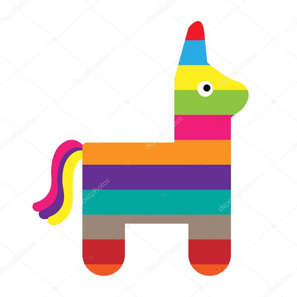 Pinata horse flat icon with colorful stripes isolated on white background