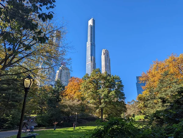 Paisaje Del Central Park Nueva York Con Rascacielos Fondo Estados — Foto de Stock