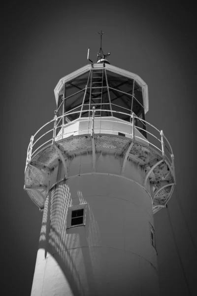 Vertical Grayscale Shot Tiritiri Matangi Lighthouse New Zealand — Stock Photo, Image
