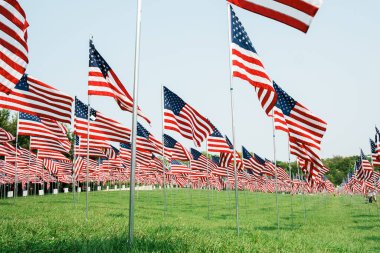 Bulutsuz bir günde Amerikan bayrakları