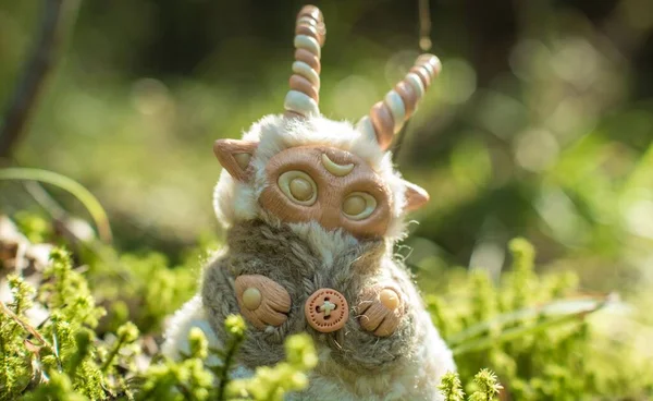 Close View Fantasy Creature Toy Moon Sign Its Head Placed — Stock Photo, Image