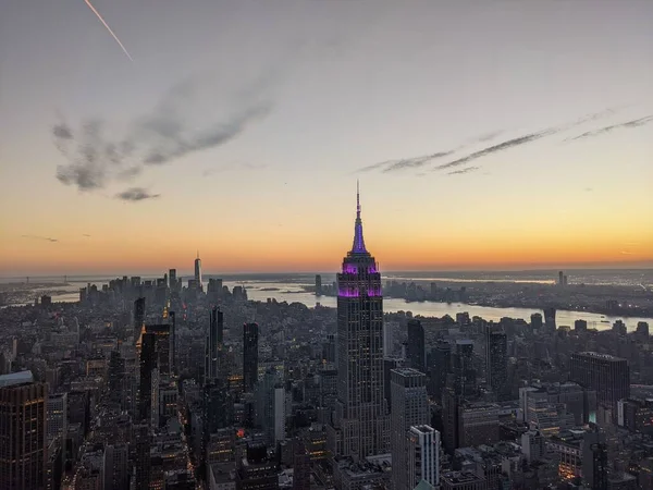 Drone Aérien Des Gratte Ciel Des Tours New York Coucher — Photo