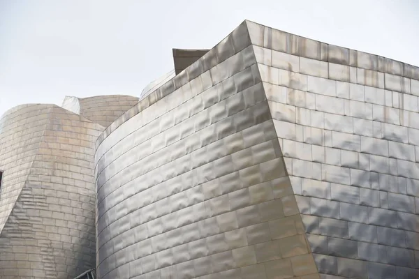 Las Paredes Del Museo Guggenheim Bilbao Contra Cielo Blanco Bilbao —  Fotos de Stock