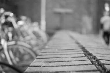 Hollanda, Venlo 'da bisiklet parkının yanında bir duvar.