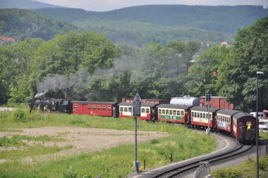 Almanya 'daki Wernigerode am Harz istasyonundaki HSB' nin buharlı lokomotifi.