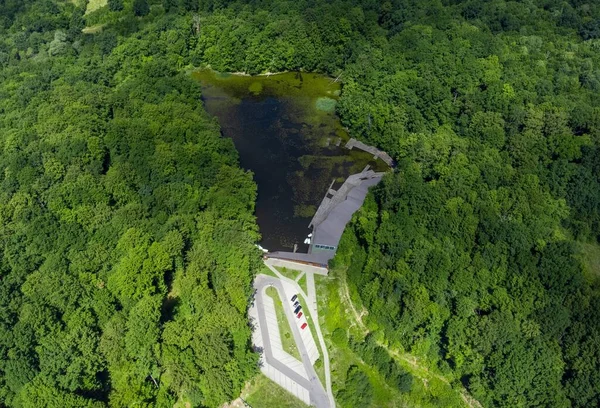 Widok Powietrza Jezioro Tivoli Kurortu Sovata Rumunia Widok Drona Lato — Zdjęcie stockowe