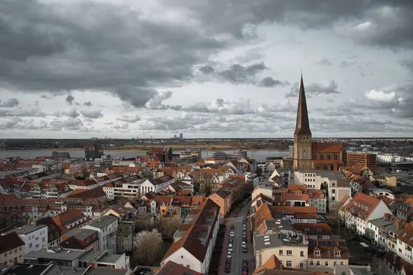 High Angle View Beautiful Building Roofs Cloudy Day Rostock Germany — Stock Photo, Image