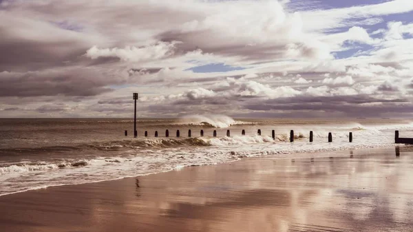 Bela Paisagem Nublada Acima Mar South Beach Blyth Inglaterra Reino — Fotografia de Stock