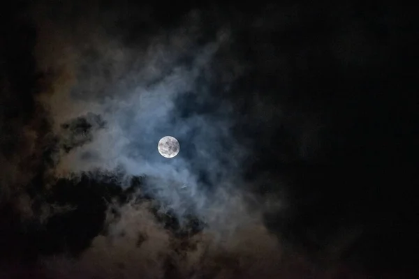 Scenic View Beautiful Shining Moon Covered Clouds Night Sky — Stock Photo, Image