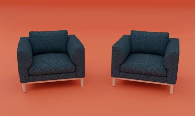 Kırmızı zemin üzerinde izole edilmiş iki koltuğun 3D görüntüsü