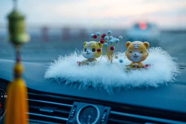 Selective Focus Tiger Decorations Fluffy Surface Car — Stock Photo, Image