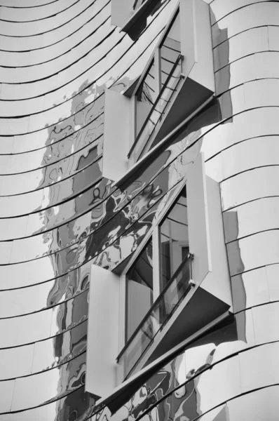 Mirrored Metal Facade Gehry Buildings Media Harbour Dusseldorf Germany — Stock Photo, Image