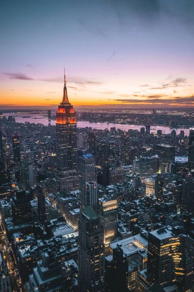 Una Foto Verticale Aerea Della Città New York Sera — Foto Stock