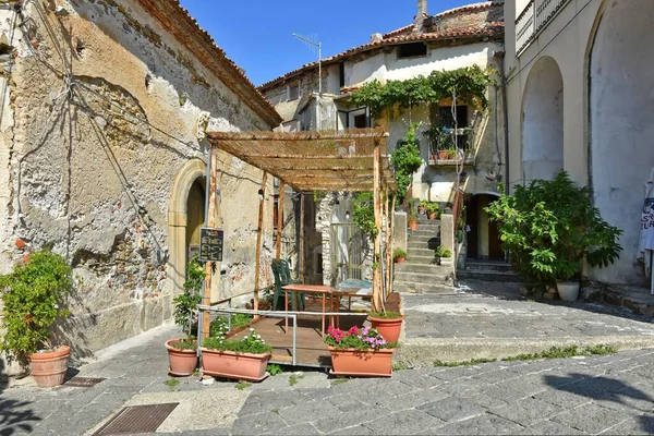 Ein Entzückender Pavillon Mit Topfblumen Einer Kleinen Straße Von Agropoli — Stockfoto