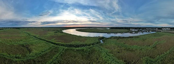 Panoramatický Výhled Západ Slunce Nad Polem Potokem Jižní Georgii Usa — Stock fotografie