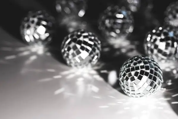 Small Beautiful Shiny Disco Balls White Surface — Stock Photo, Image