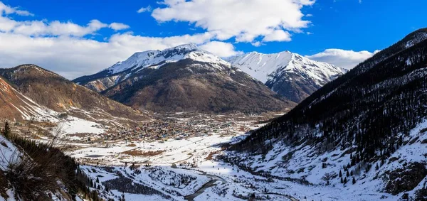 Silverton Colorado Nestled Small High Mountain Valley Surrounded Massive Snow — Stock Photo, Image