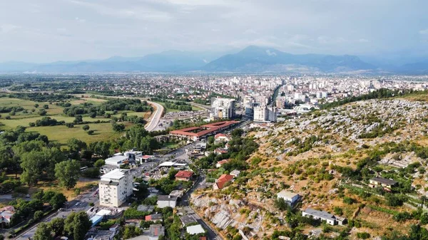 Widok Lotu Ptaka Miasto Shkoder Północno Zachodniej Albanii — Zdjęcie stockowe