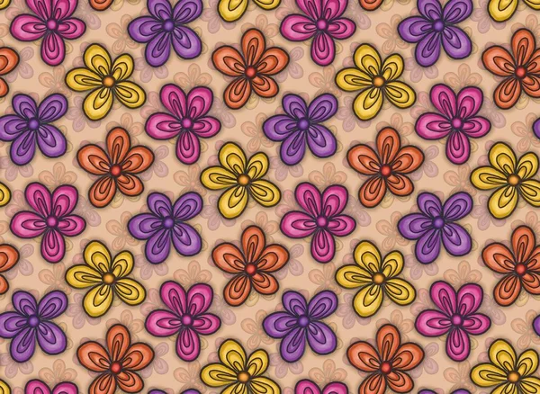 Płynne Strony Rysowane Kolorowe Kwiaty Wzór Projektu — Zdjęcie stockowe