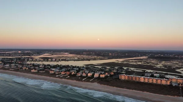 Wilmington Beach Town Sunrise Moon Sets — Foto de Stock