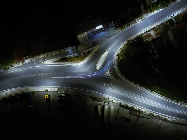 Una Vista Aerea Strade Illuminate Notte — Foto Stock