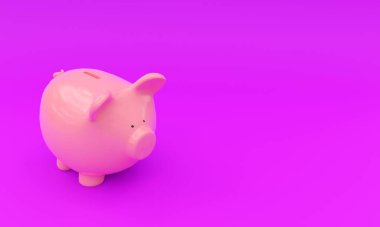 Ateşli pembe bir arka planda domuz kumbarasının 3D görüntüsü.