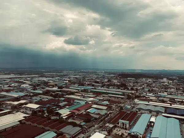 Vue Aérienne Paysage Urbain Sous Ciel Nuageux Par Jour Pluie — Photo