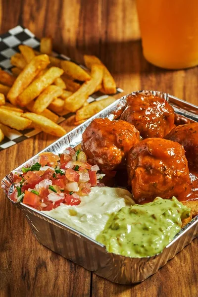 Close Das Almôndegas Batatas Fritas Fontes Mexicanas — Fotografia de Stock