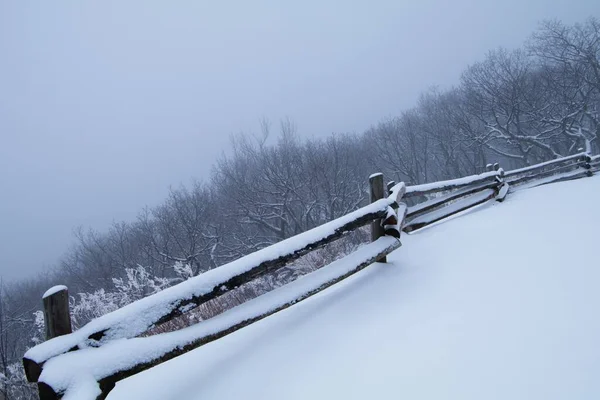 Una Hermosa Vista Una Valla Madera Cubierta Nieve Virginia Durante —  Fotos de Stock