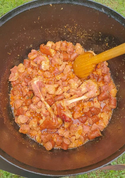 Closeup Stew Cauldron Traditional — Stock Photo, Image