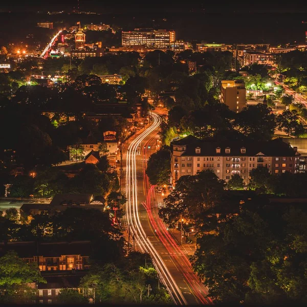 Panorama Nocnego Miasta Kolorowymi Światłami Ciemną Panoramą Atlancie Usa — Zdjęcie stockowe