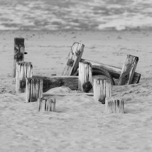 Деревянная Дорожка Пляже Покрытая Песком — стоковое фото