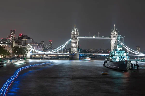 Gece Kule Köprüsü Nde Londra Ngiltere — Stok fotoğraf