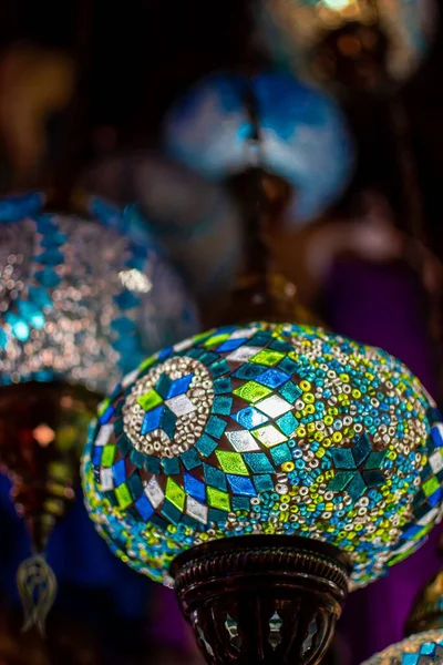 Vertical Closeup Shot Colorful Turkish Lamps Glass Mosaic Grand Bazaar — Stock Photo, Image