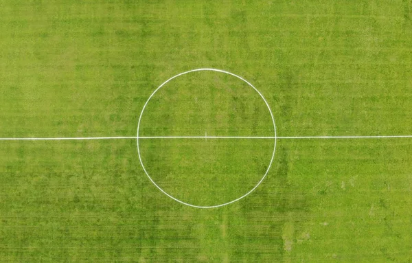 Flygbild Grön Yta Tom Fotbollsplan Kopiera Utrymme — Stockfoto