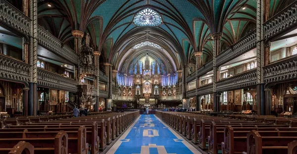 Interior Notre Dame Basilica Lots People Montreal — Stock Photo, Image