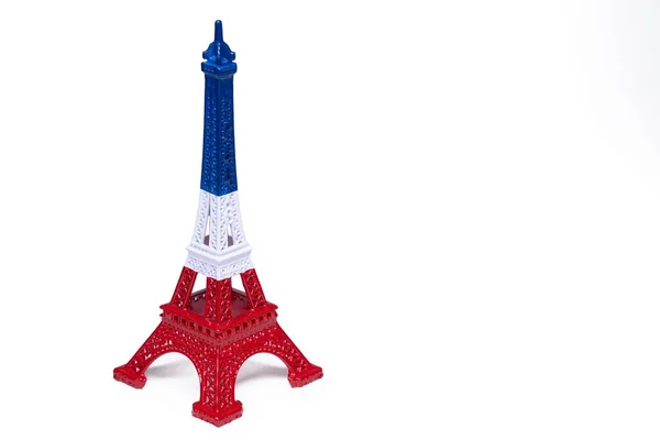 Wieża Eiffla Figurka Francji Flaga Kolory Izolowane Białym Tle — Zdjęcie stockowe
