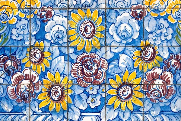Azulejos Portugal Detail Bunch Flowers Typical House Colorful Background — Stock Photo, Image