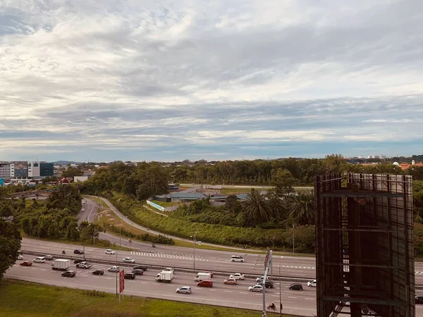 Aerial View Highways City Buildings Cloudy Day — Stock Photo, Image