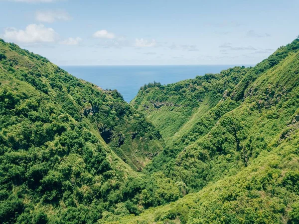 Een Antenne Drone Shot Van Groene Bergen Van Oahu Hawaii — Stockfoto