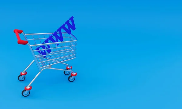 Illustration Shopping Cart Blue Background Copy Space Online Shopping Concept — Stock Photo, Image